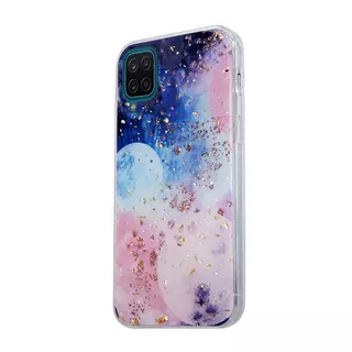 Telefontok Samsung Galaxy A12 - Gold Glam Galactic - mintás műanyag hátlap tok, szilikon kerettel