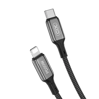 Kábel: XO NB-Q180A - Type-C (USB-C) / Lightning fekete szövet kábel, 20w, 1m