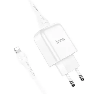 Töltő: HOCO N2 - USB portos fehér hálózati töltőfej 2A + USB / Lightning kábel (1m)