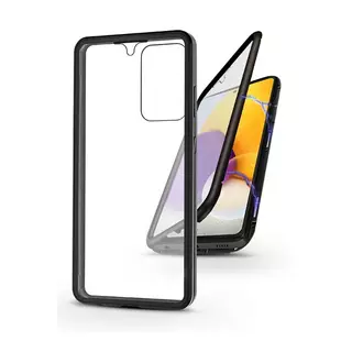 Telefontok Samsung Galaxy A72 / A72 5G - Magneto fekete, mágneses fém keretes tok, átlátszó üveg elő + hátlappal