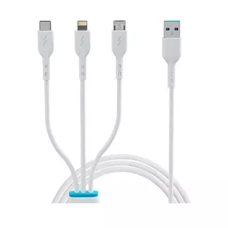 BWOO X173 - 3in1 kábel - (USB - Lightning / Type-C / MicroUSB) fehér kábel 3A, 1 m