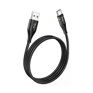 HOCO U93 - USB / Type-C (USB-C) fekete szövet kábel, 3A, LED -es 1,2m