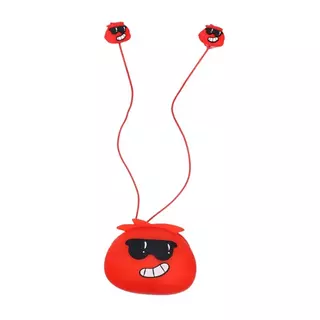 Headset: Jillie Monster - piros audio jack csatlakozós stereo headset, mikrofonnal + szilikon tartóval