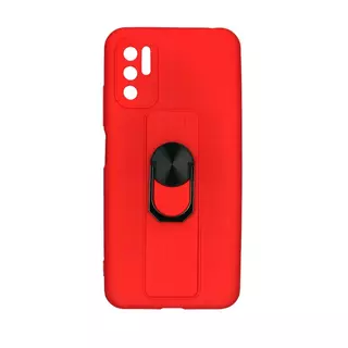 Telefontok Xiaomi Redmi Note 10 5G / Xiaomi Poco M3 Pro 5G - piros gyűrűs, kitámasztható szilikon hátlap tok