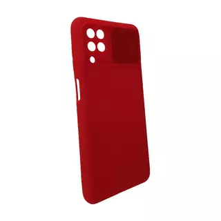 Telefontok Samsung Galaxy M12 - Slider csúsztatható kameravédős piros szilikon hátlap tok