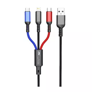 LETANG ET-06 - 3in1 kábel - (USB - Lightning / Type-C / MicroUSB) színes szövet kábel 6A, 1,2 m