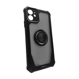 Telefontok iPhone 11 - Grip Defender - fekete szilikon keretes gyűrűs, kitámasztható, ütésálló áttetsző műanyag tok