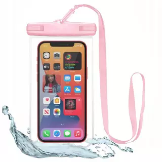 Telefontok Univerzális nyakba akasztható, pink/átlátszó vízálló tok