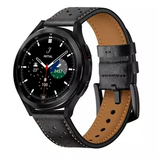Samsung Galaxy Watch 5 / 5 Pro (40 / 44 / 45 mm) okosóra szíj - TECH-PROTECT Leather fekete bőr szíj (20 mm szíj szélesség)