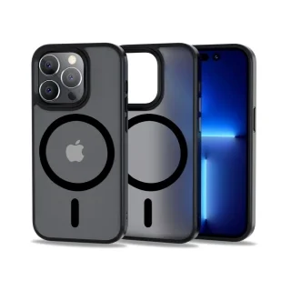 Telefontok iPhone 14 Pro - Tech-Protect Magmat MagSafe kompatibilis áttetsző műanyag hátlap tok, fekete szilikon kerettel