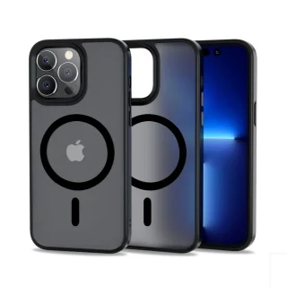Telefontok iPhone 14 Pro Max - Tech-Protect Magmat MagSafe kompatibilis áttetsző műanyag hátlap tok, fekete szilikon kerettel