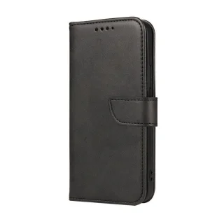 Telefontok Huawei P50 Pro - fekete ráhajtófüles bőr könyvtok 