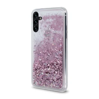 Telefontok Samsung Galaxy A04s (A047) - folyékony pink csillámos, átlátszó hátlap tok 