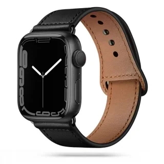 Apple Watch Series 4/5/6/7/8/9/SE (38 / 40 / 41 mm) okosóra szíj - TECH-PROTECT Leather fekete bőr szíj (20 mm szíj szélesség)
