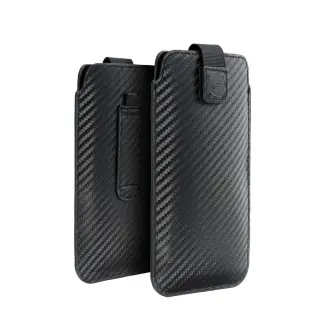 Telefontok Forcell Pocket Carbon - fekete tépőzáras, kihúzó füles tok (16x7,8x1 cm)