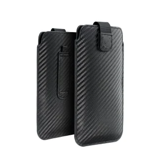 Telefontok Forcell Pocket Carbon - fekete tépőzáras, kihúzó füles tok (15,5x7,2x1 cm)