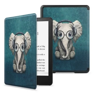 Amazon Kindle Paperwhite V / 5 / SIGNATURE EDITION (2021) - E-könyv/E-book olvasó tok, elefánt mintás