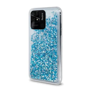 Telefontok Xiaomi Poco C40 - kék folyékony csillámos hátlap tok 