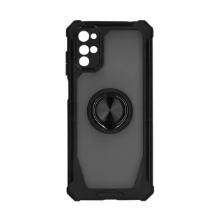 Telefontok Motorola Moto G22 - Grip Defender - fekete szilikon keretes gyűrűs, kitámasztható, ütésálló áttetsző műanyag tok