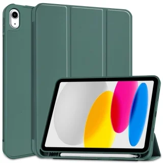 Tablettok iPad 2022 10.9 (iPad 10) - sötétzöld smart case, ceruza tartóval