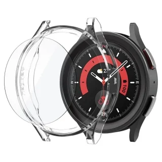 Samsung Galaxy Watch 5 Pro (45 mm) - SPIGEN Thin Fit átlátszó szilikon védőtok + üvegfólia