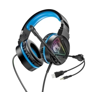 Headset: HOCO W104 - fekete/kék fejhallgató mikrofonnal (vezetékes: Jack/USB)