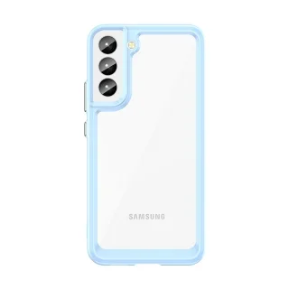 Telefontok Samsung Galaxy S23 - átlátszó hátlap tok, kék szilikon kerettel