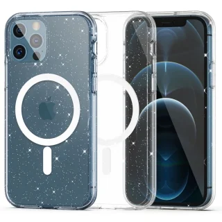 Telefontok iPhone 12 - Tech-Protect Hybrid Glitter MagSafe kompatibilis átlátszó műanyag hátlap tok, szilikon kerettel