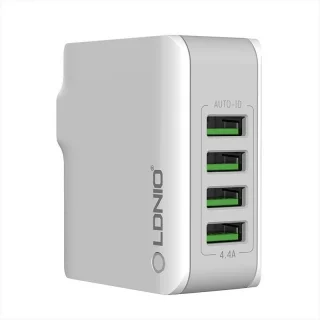 Hálózati töltő: LDNIO 4U - 4 USB porttal, hálózati gyors töltő, fehér, 22W