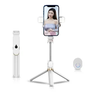 Selfie bot: STAND XT-06S - fehér, bluetooth távirányítós, tripoddá alakítható selfie bot LED világítással