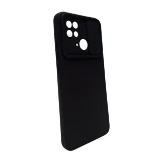 Telefontok Xiaomi Poco C40 - Slider csúsztatható kameravédős fekete szilikon hátlap tok