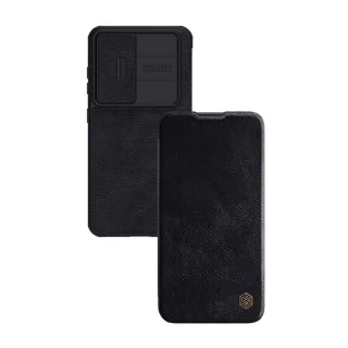 Telefontok Samsung Galaxy S23+ (S23 Plus) - Nillkin Qin Pro - kihajtható bőr könyvtok, csúsztatható kameravédővel, fekete