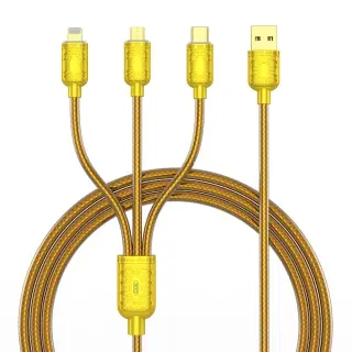 XO NB216 - 3in1 kábel - (USB - Lightning / Type-C / MicroUSB) arany szövetkábel 2,4A, 1,2 m