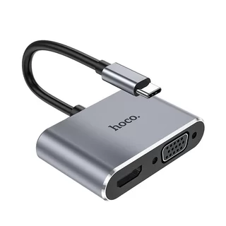 Adapter: Hoco HB29- Type-C (USB-C) / HDMI + VGA HUB porttal, 15 cm kábel