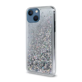 Telefontok iPhone 14 - ezüst folyékony csillámos hátlap tok 