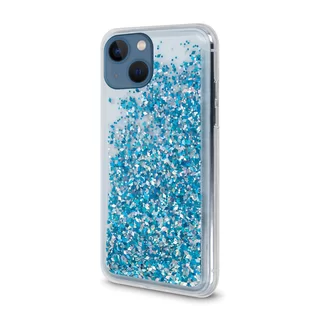 Telefontok iPhone 14 - kék folyékony csillámos hátlap tok 