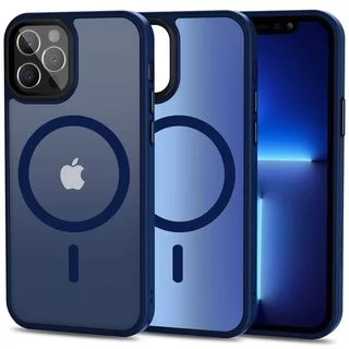 Telefontok iPhone 12 - Tech-Protect Magmat MagSafe kompatibilis kék áttetsző műanyag hátlap tok, kék szilikon kerettel