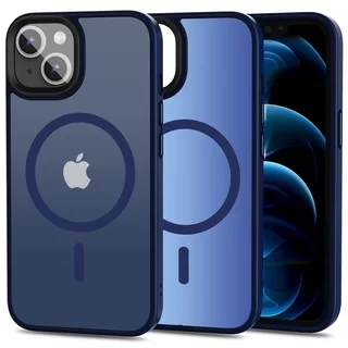 Telefontok iPhone 13 - Tech-Protect Magmat MagSafe kompatibilis kék áttetsző műanyag hátlap tok, kék szilikon kerettel