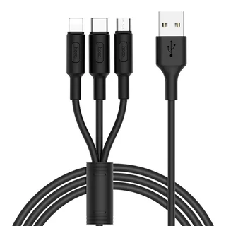 Hoco X25 - 3in1 kábel - USB - Lightning / Type-C / MicroUSB fekete kábel 2A, 1m