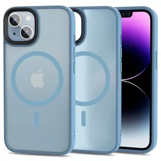 Telefontok iPhone 14 - Tech-Protect Magmat MagSafe kompatibilis világoskék áttetsző műanyag hátlap tok, világoskék szilikon kerettel