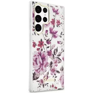 Telefontok Samsung Galaxy S23 Ultra - Guess Flower Collection hátlap tok - virágmintás/átlátszó