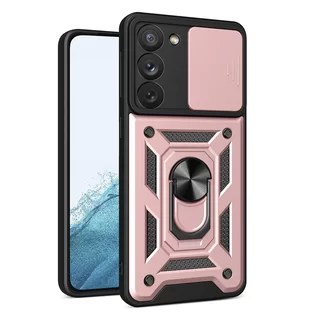 Telefontok Samsung Galaxy S23+ (S23 Plus) - Hybrid Armor Camshield - pink szilikon tok, kitámasztó ujjgyűrűvel, csúsztatható kameravédővel