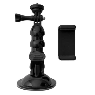 Autós tartó: GoPro / mobiltelefon tartó - fekete, univerzális tapadókorongos, flexibilis karral