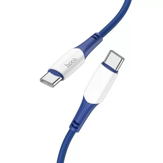Kábel: HOCO X70 - Type-C / Type-C (USB-C) kék/fehér szövet gyorstöltő kábel 1m, 3A