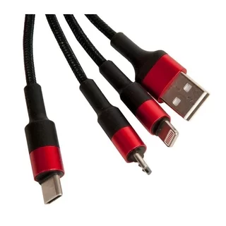 Hoco X26 - 3in1 kábel - USB - Lightning / Type-C / MicroUSB fekete/piros kábel 2A, 1m