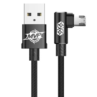 Kábel: Baseus MVP - USB / MicroUSB fekete szövet kábel 2m (90 fokban elfordított csatlakozó véggel) 1,5A
