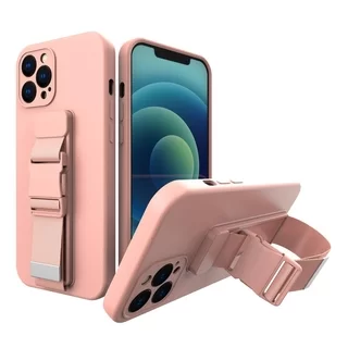 Telefontok iPhone 13 mini - pink szilikon hátlap tok, karra, vállra, derékra helyezhető pántokkal