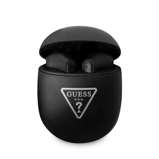 Headsett: Guess True - fekete vezeték nélküli stereo bluetooth headset, töltőtokkal