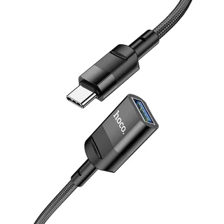 Adapter: HOCO U107 - USB (anya) / Type-C (USB-C) szövetkábel fekete, 1,2m OTG