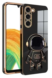 Telefontok Samsung Galaxy A54 5G - Asztronauta - fekete/arany szilikon hátlap tok, kitámasztóval